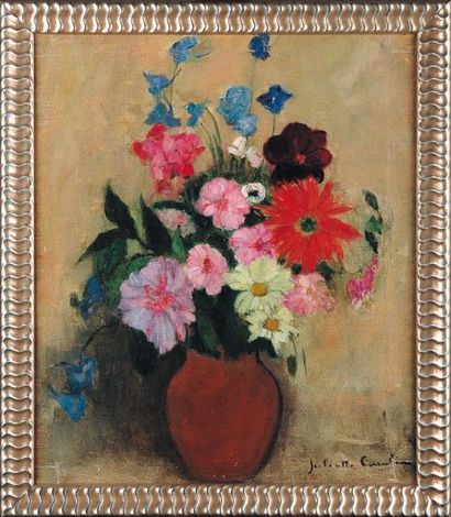 J. CAMBIER (1879-1963) Nature morte aux fleurs Huile sur toile. H_58 cm L_51 cm