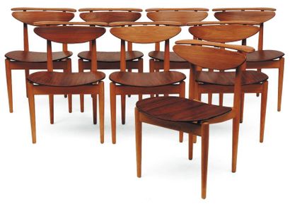 FINN JUHL (1912-1989) Suite de huit chaises "BO-62". Hêtre et placage de palissandre....
