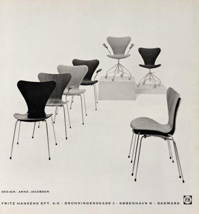 ARNE JACOBSEN (1902-1971) Ensemble de sept chaises et un fauteuil "317". Palissandre...