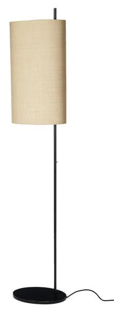 ARNE JACOBSEN (1902-1971) Lampadaire. Métal et abat-jour original en toile de lin....