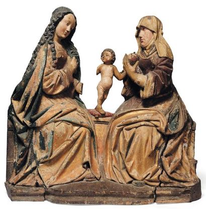 null Sainte Anne, la Vierge et l'Enfant en bois sculpté et polychromé. la Mère et...
