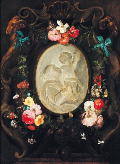 ATELIER DE JAN PHILIPS VAN THIELEN Vierge à l'enfant dans un médaillon, entouré de...