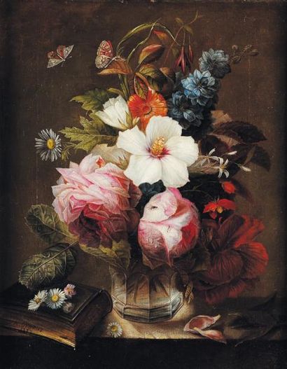 ALEXANDRE DEBRUS (ÉCOLE FRANÇAISE DU XIXe SIÈCLE) Bouquet de fleurs toile signée...