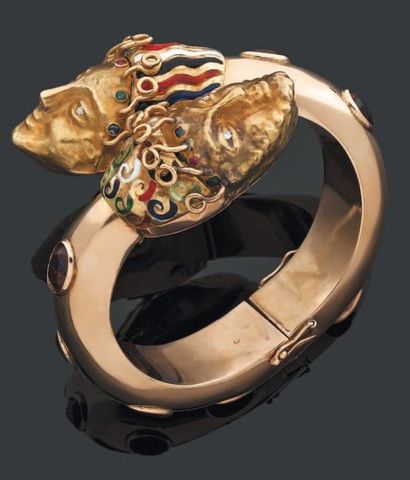 FRANCO CANNILLA Rare bracelet. Or, rubis, émail, diamants, émeraudes, tourmalines....