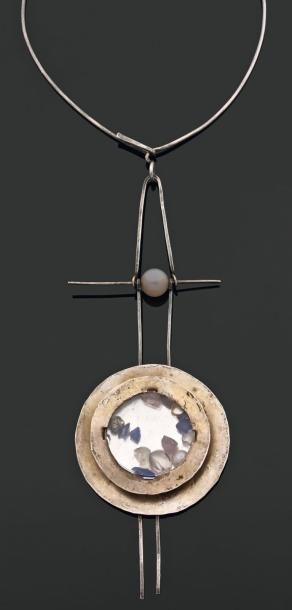 PIETRO GENTILI Collier. 1968. Pièce unique. Signé. Argent, pierres précieuses, miroir,...