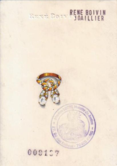 René BOIVIN. Années 1940 BAGUE «passementerie» ornée de deux diamants brillantés...