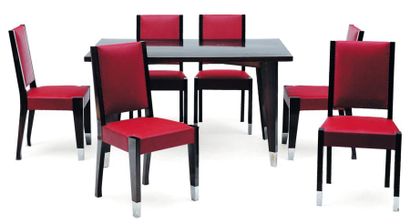 ANDRÉ SORNAY (1902-2000) Salle à manger moderniste Une table et six chaises en placage...