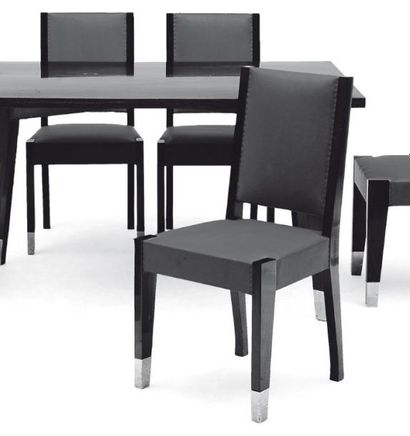 ANDRÉ SORNAY (1902-2000) Salle à manger moderniste Une table et six chaises en placage...