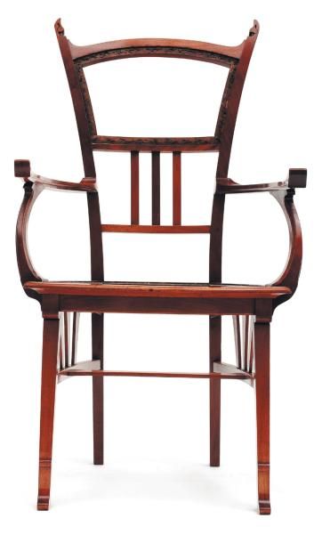 GUSTAVE SERRURIER BOVY (1858-1910) Fauteuil Acajou (manque l'assise). Vers 1905....