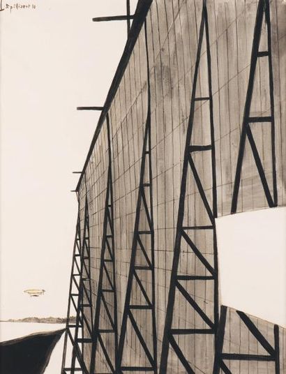 LÉON SPILLIAERT (1881-1946) Le Hangar du dirigeable, 1910 Lavis à l'encre de chine...