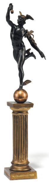 Mercure, 1900 Bronze à patine noire et dorée...