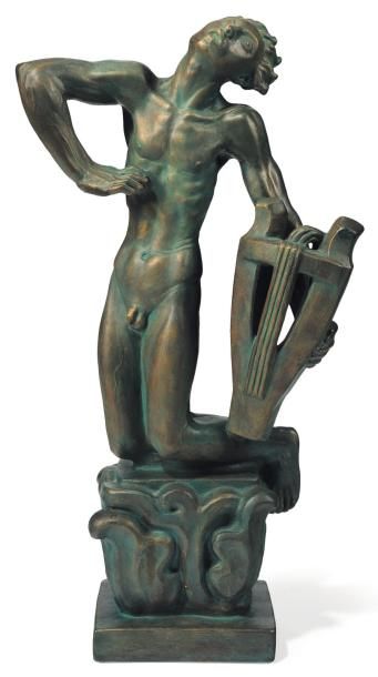 JOHN LUNDQVIST (1882-1972) Orphée, 1928 Plâtre patiné bronze Signé et daté sur la...