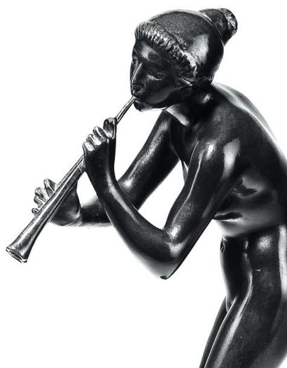 HERMANN FEUERHAHN (1873-1941) Satyre et joueuse de flûte, vers 1920 Paire de bronze...