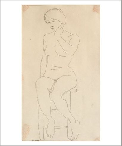 Albert Marquet (1875-1947) 
Nu assis
Crayon sur papier.
Signé des initiales en bas...