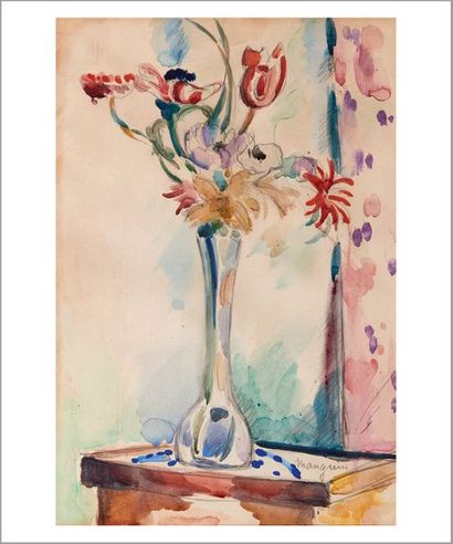 Henri MANGUIN (1874-1949) 
Bouquet de fleurs
Aquarelle sur papier.
Signée en bas...