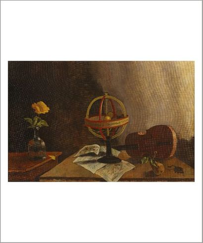 Roland OUDOT (1897-1981) 
Sphère et violon
Huile sur toile.
Signée en bas à gauche.
Oil...