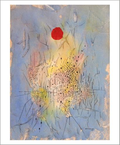 Antonio BANDEIRA (1922-1967) 
Le soleil rouge, 1955
Encre et gouache sur papier.
Signée...