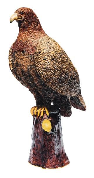 aigle sculpté décoré de graines H_66,5 cm...