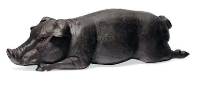 Statuette d'un cochon couché en bronze H_10...