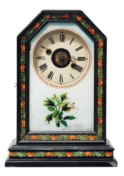 Horloge en bois à décor floral H_30 cm L_21,5...