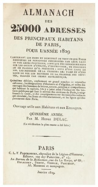 null Almanach des 25000 adresses des principaux habitans de Paris, pour l'année 1829....