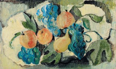 MARIA LAGORIO (1893-1979) Nature morte aux raisins, pommes et poires. Huile sur toile,...