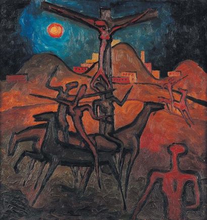 P.-L.FLOUQUET (1900-1967) Crucifixion Huile sur toile, signée en bas au milieu. H_59...