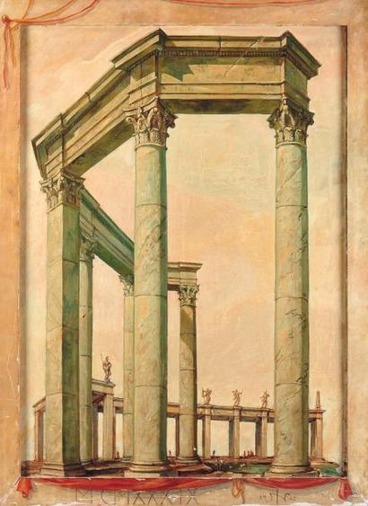 NICOLAS ISZELENOV (1891-1981) Colonnade antique, 1942 Huile sur panneau, datée. H_114...