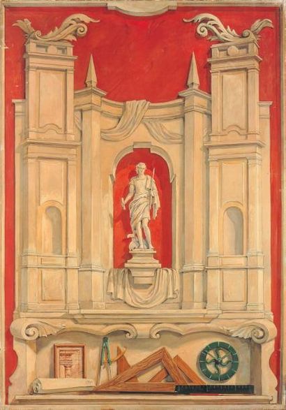 NICOLAS ISZELENOV (1891-1981) Représentation d'une statue dans sa niche antiquisante,...