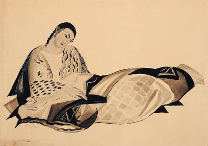 MARIA LAGORIO (1893-1979) Femme asiatique allongée, 1922 Aquarelle et encre sur papier...