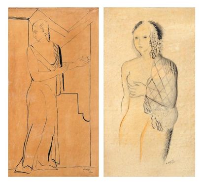 MARIA LAGORIO (1893-1979) Ensemble de trois compositions avec personnages, 1927 Peintures...