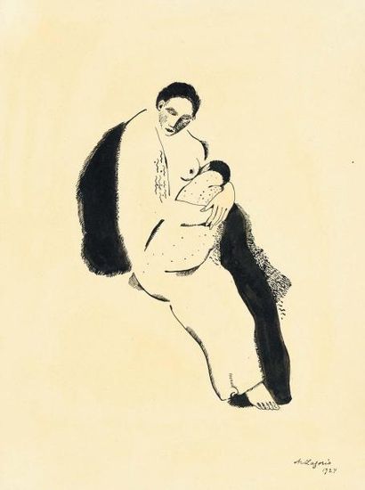 MARIA LAGORIO (1893-1979) Maternité, 1924 Encre de Chine sur papier, signée et datée...