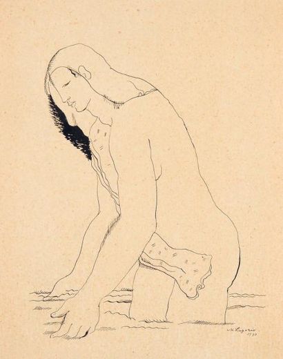 MARIA LAGORIO (1893-1979) Le bain, 1930 Encre de Chine sur papier, signée et datée...