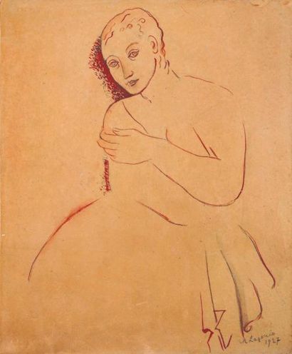 MARIA LAGORIO (1893-1979) Esquisse de femme, 1927 Crayon et aquarelle sur papier...