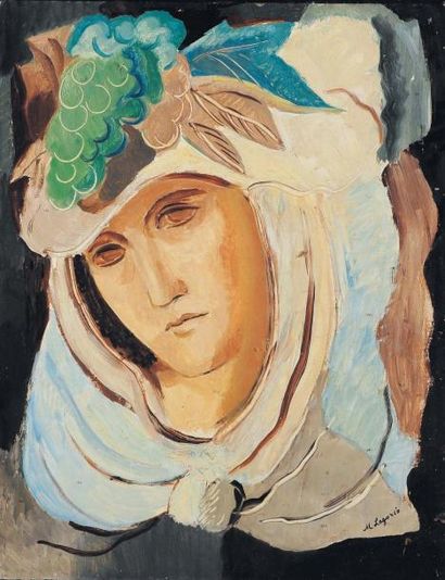 MARIA LAGORIO (1893-1979) Femme aux raisins Huile sur papier, signée en bas à droite....