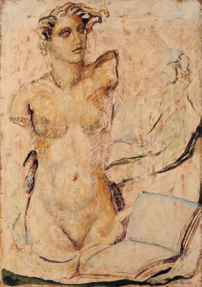 MARIA LAGORIO (1893-1979) Buste au livre Huile sur toile, signée en bas à droite....