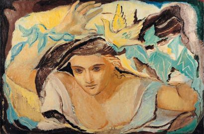 MARIA LAGORIO (1893-1979) Femme à l'oiseau, 1932 Huile sur toile, signée et datée...