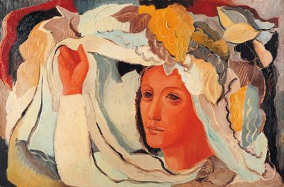 ATELIER MARIA LAGORIO (1893-1979) Femme à la vigne Huile sur toile. H_54 cm L_81...