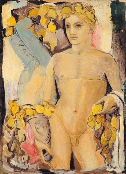 ATELIER MARIA LAGORIO (1893-1979) Homme à la corne d'abondance Huile sur toile. H_106...