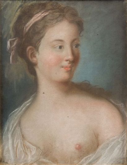 JEUNE FEMME AU SEIN NU Pastel sur papier Fin du XVIIIe, début du XIXe siècle H_40,5...