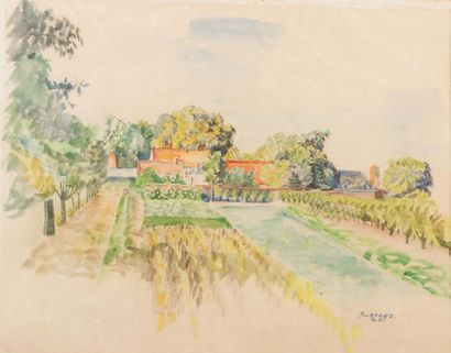 Leopold SURVAGE (1879-1968) Vue d'un jardin Aquarelle signée en bas à droite H_55...