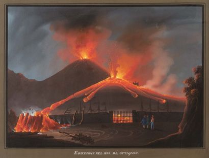 École Napolitaine du XIXe siècle L'éruption de l'Ottajano de 1850
Gouache sur papier
H_30...
