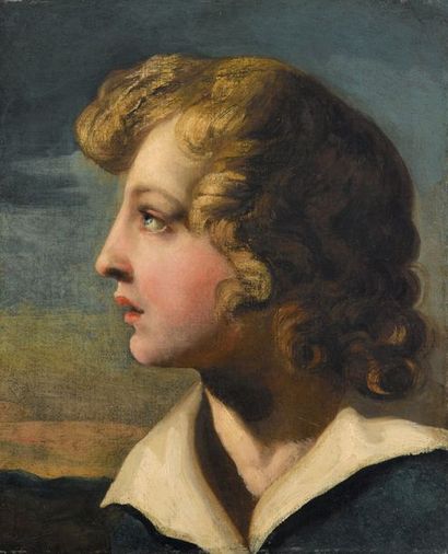 THÉODORE GÉRICAULT 1791 - 1824 Portrait de jeune garçon de profil huile sur toile...