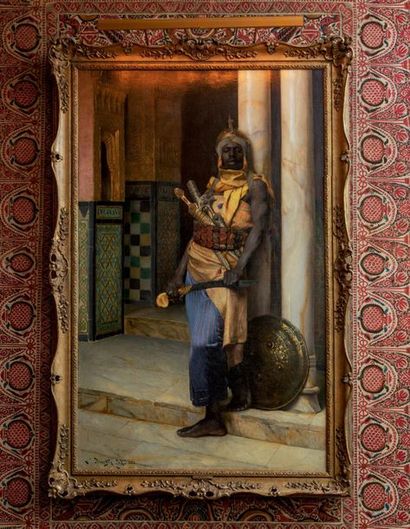 LUDWIG DEUTSCH 1855 - 1935 Le Garde du palais huile sur toile; signe, date et situe...