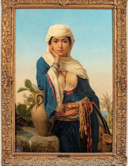 CHARLES-EMILE-HIPPOLYTE LECOMTE-VERNET 1821 - 1900 Rebecca au puits huile sur toile;...