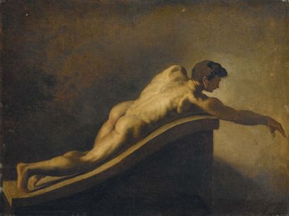 THÉODORE GÉRICAULT 1791 - 1824 Académie d'homme allongé huile sur toile 51 x 67,2...