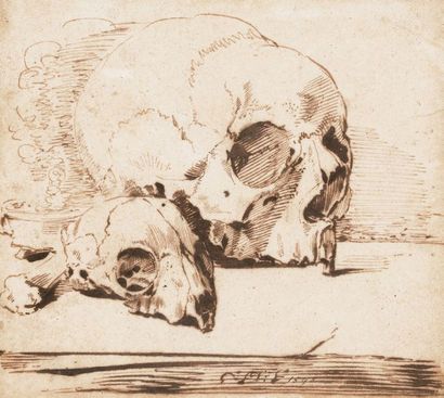 CONRAD MEYER 1618 - 1689 Etude d'un crâne humain et d'un crâne animal
plume et encre...
