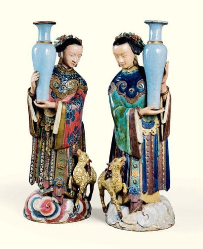 null DEUX STATUETTES FIGURANT DES IMMORTELLES EN GRÈS ÉMAILLÉ, CHINE, XIXE SIÈCLE

TWO...