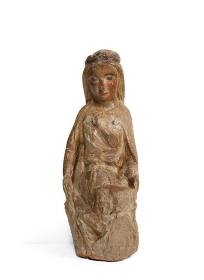 null VIERGE À L'ENFANT assise en bois sculpté et polychromé.
Vers 1300 (accidents...