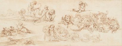 MAURO TESI (1730 - 1766) 
Études de putti avec des guirlandes élaborées
Plume et...